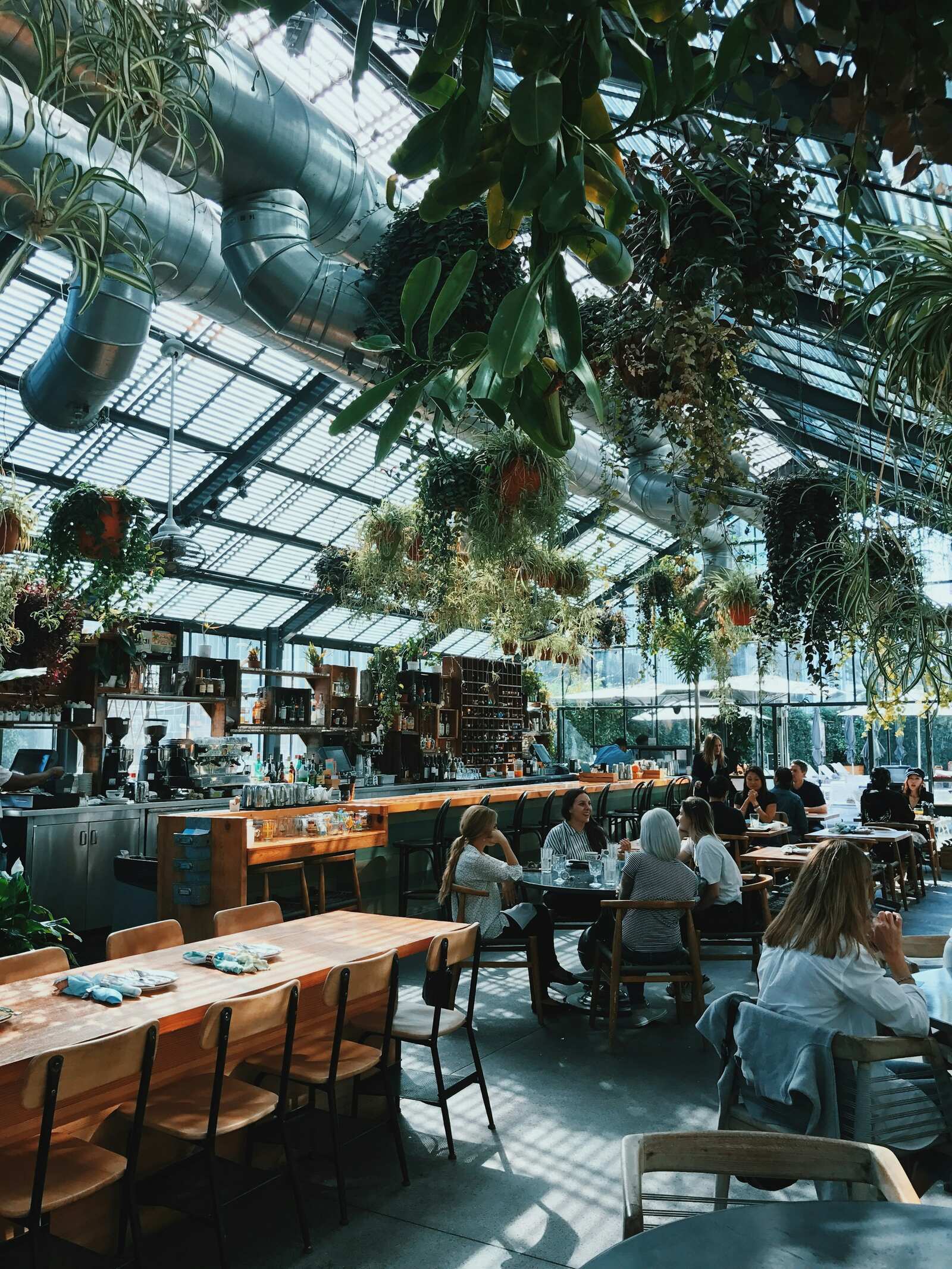 A full-service restaurant dining room during service